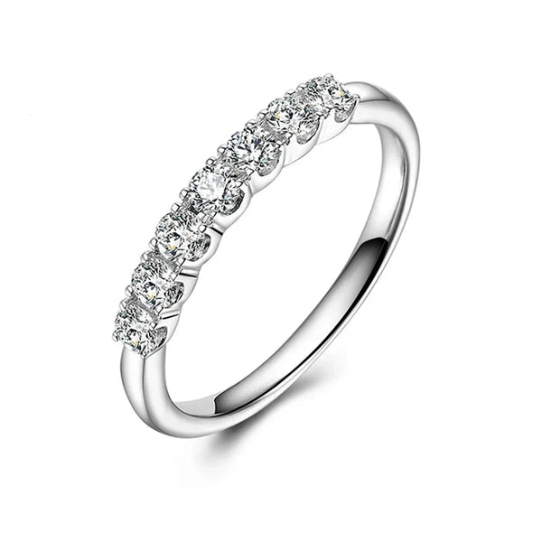 14K White Gold Moissanite Round Cut Half Eternity Wedding Band for Women