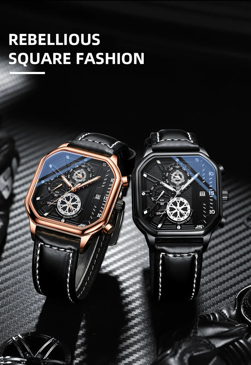 Stainless Steel Leather Multifunction Waterproof Sports Watch for Men