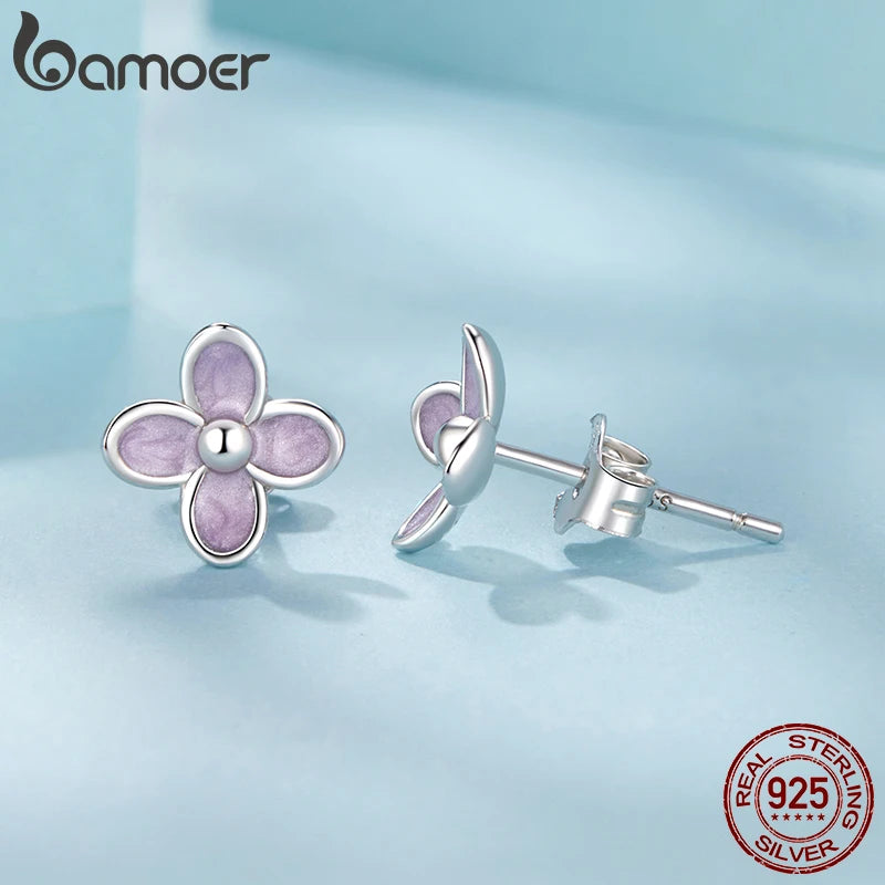 925 Sterling Silver White Gold Plated Lilac Flower Stud Earrings for Women