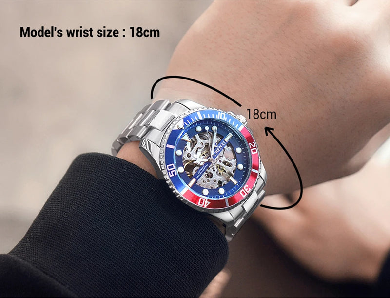 Stainless Steel Hollow Out Automatic Mechanical Watch for Men