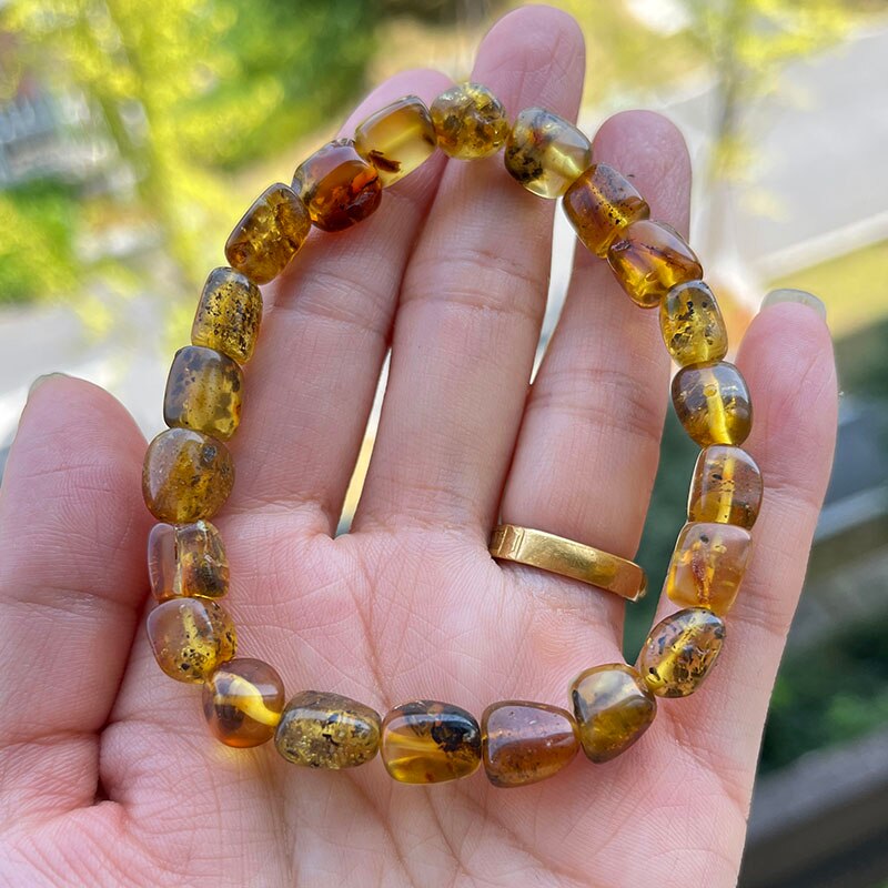 Sterling Silver Natural Amber Bracelet for Unisex