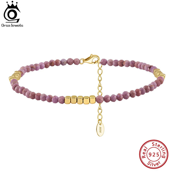 Sterling Silver Natural Purple Mica Anklet with 14K Gold Nugget for Women