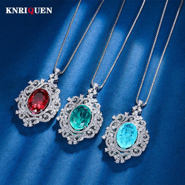 Sterling Silver Paraiba Tourmaline Pendant Necklace for Women