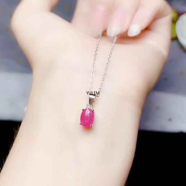 925 Sterling Silver Natural Ruby Pendant for Women