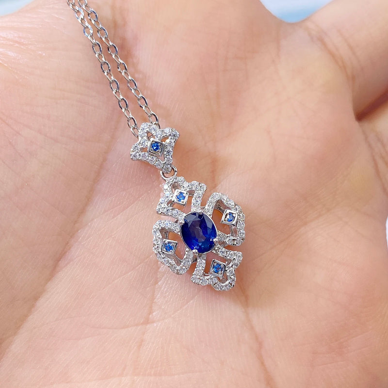 Sterling Silver Natural Sapphire Pendant Necklace for Women