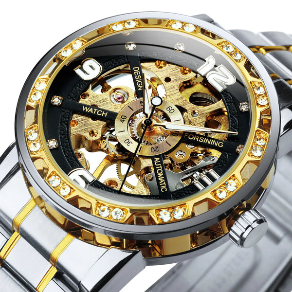 Stainless Steel Diamond Mechanical Watch for Men