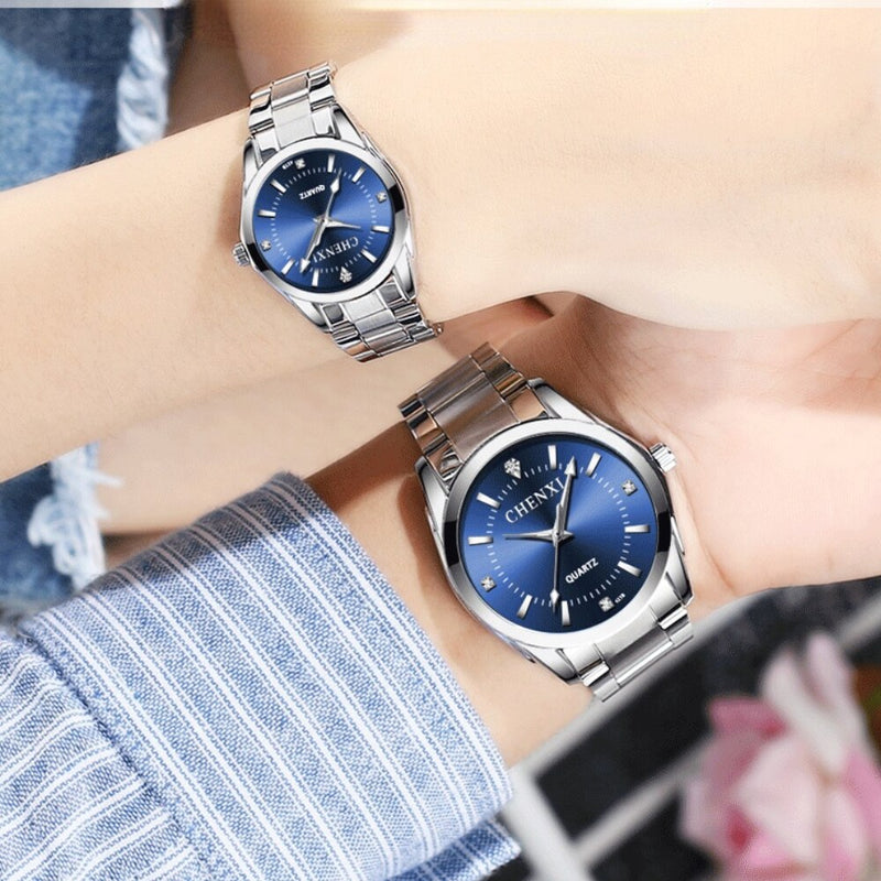 Stainless Steel Couple Watch, Waterproof Quartz for Women and Men