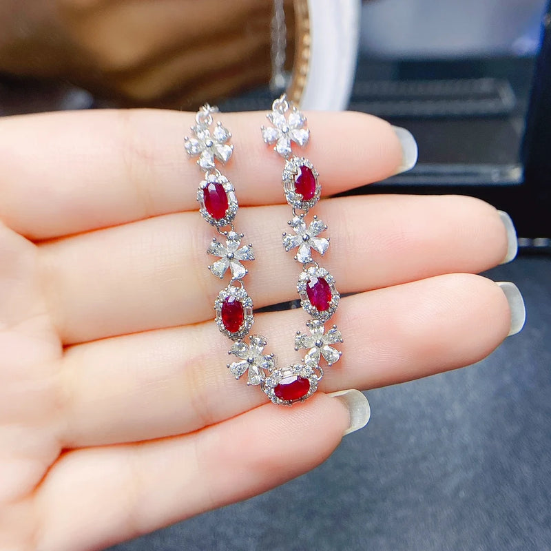 Sterling Silver Natural Ruby Bracelet for Women