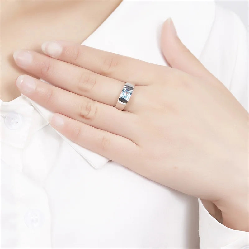 925 Sterling Silver Natural Sky Blue Topaz Ring for Women