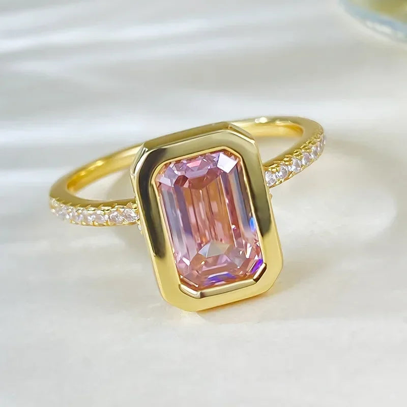 925 Sterling Silver 0.50ctw Pink Sapphire Asscher Cut Engagement Ring for Women