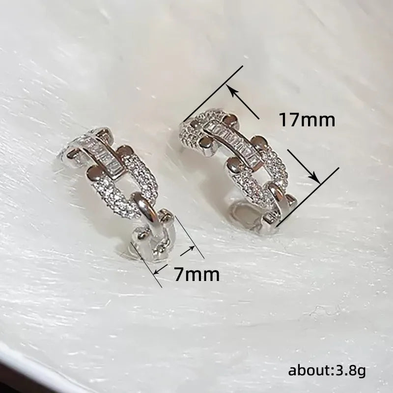 Silver White Zircon Sparkle Clip Earrings for Woman