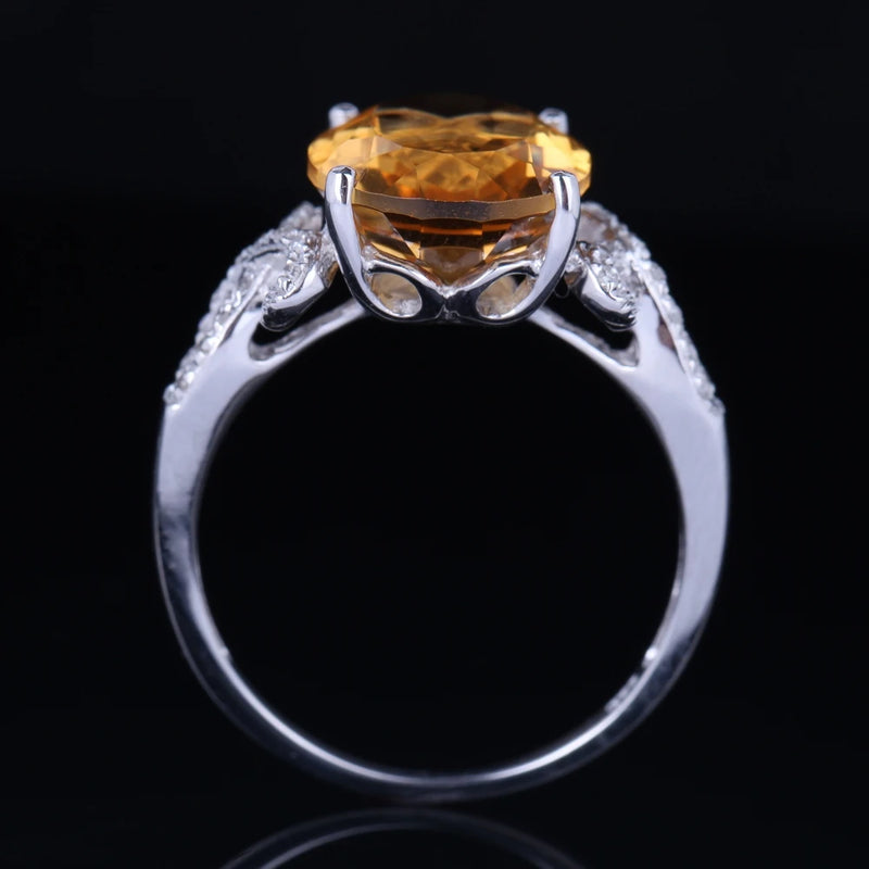 14K White Gold Oval Citrine Diamond Accent Engagement Ring for Women