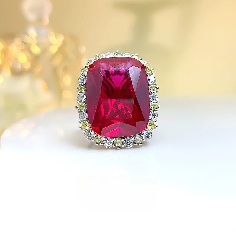 925 Sterling Silver Pigeon Blood Red Corundum Ring for Women