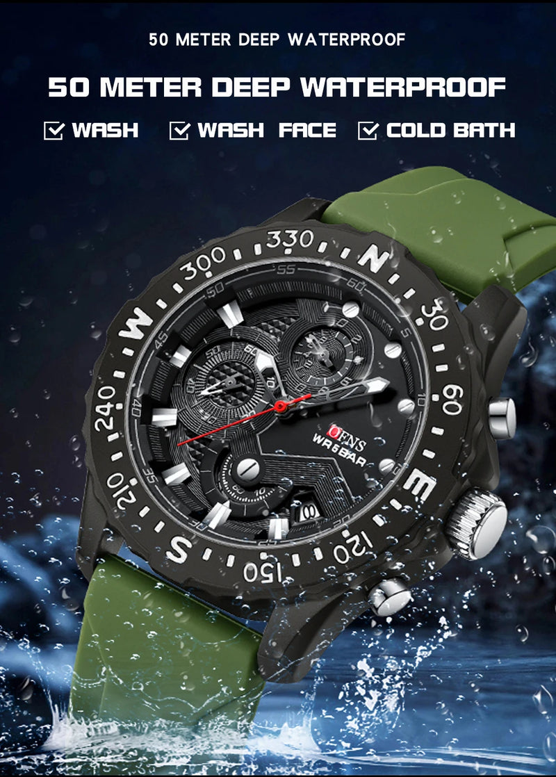 Stainless Steel Military Quartz Chronograph Wristwatch for Men