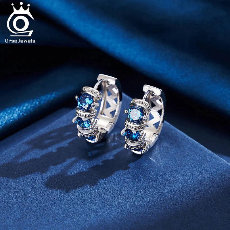 925 Sterling Silver Created Sapphire Hoop Earrings for Women