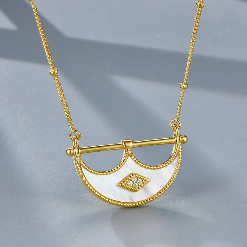 Gold Plated Silver Mother of Pearl Pendant Necklace for Women