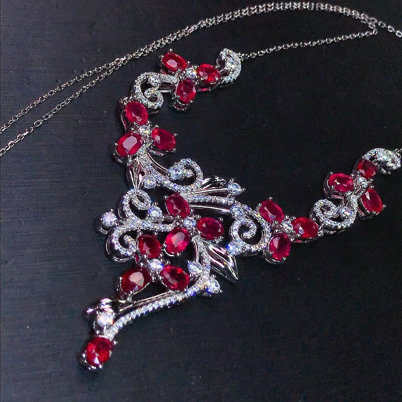 925 Sterling Silver Necklace with Natural Ruby Precious Gem for Women