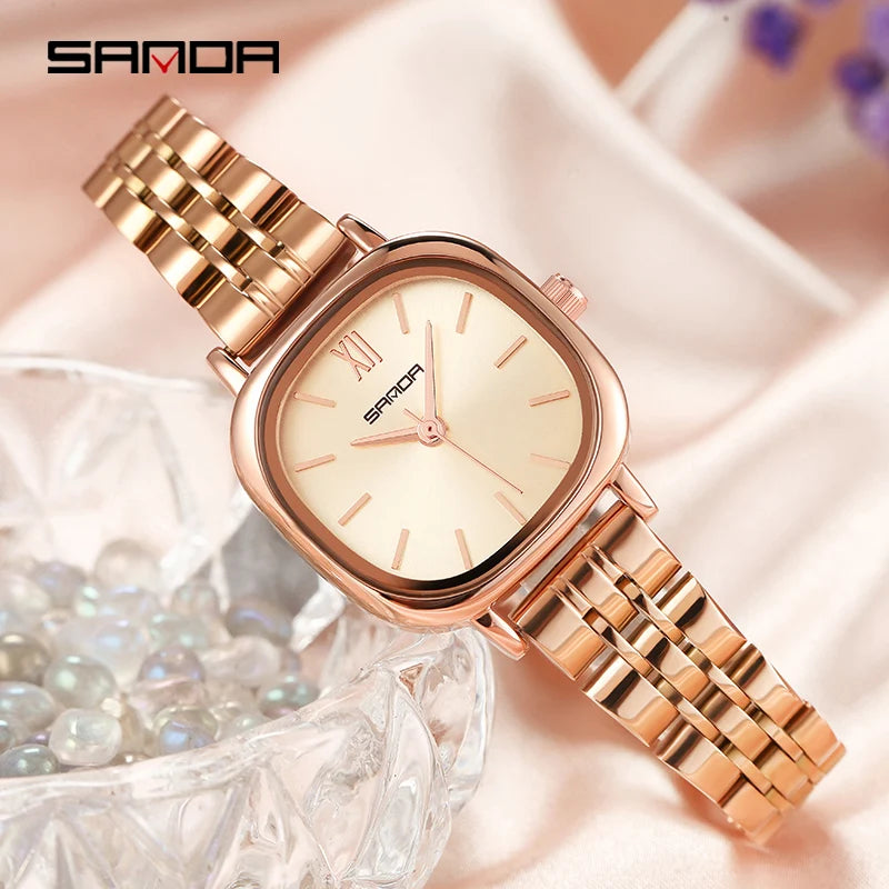 Stainless Steel Leather Mesh Quartz Watch for Women