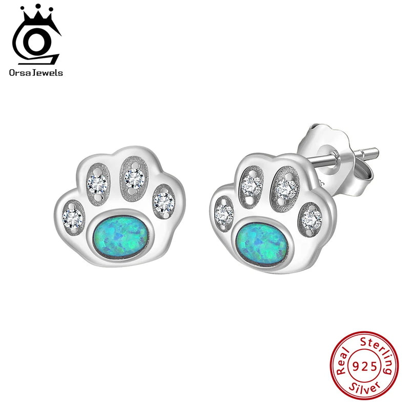 925 Sterling Silver Opal Paw Print Earrings for Her