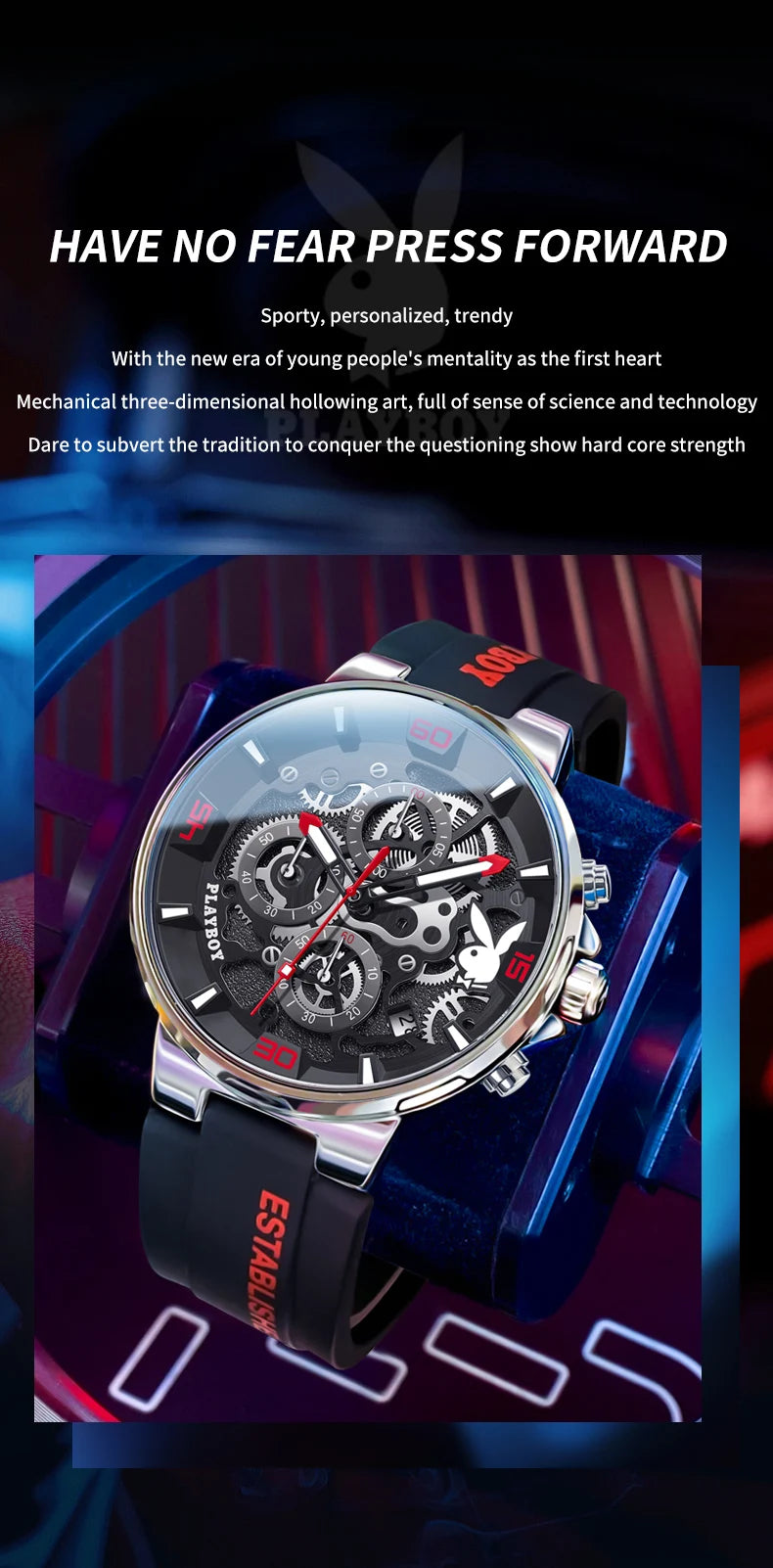 Stainless Steel Silicone Strap Multifunction Quartz Watch for Men