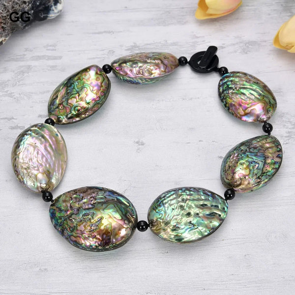 Silver Green Paua Abalone and Black Onyx Necklace for Lady