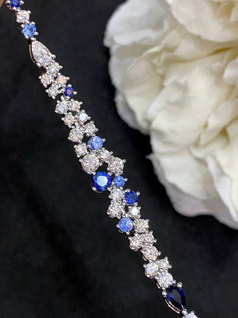 18K White Gold Radiant Blue Sapphire Bracelet