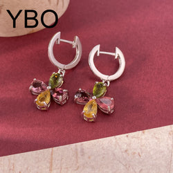 925 Sterling Silver Natural Color Tourmaline Flower Earrings for Women