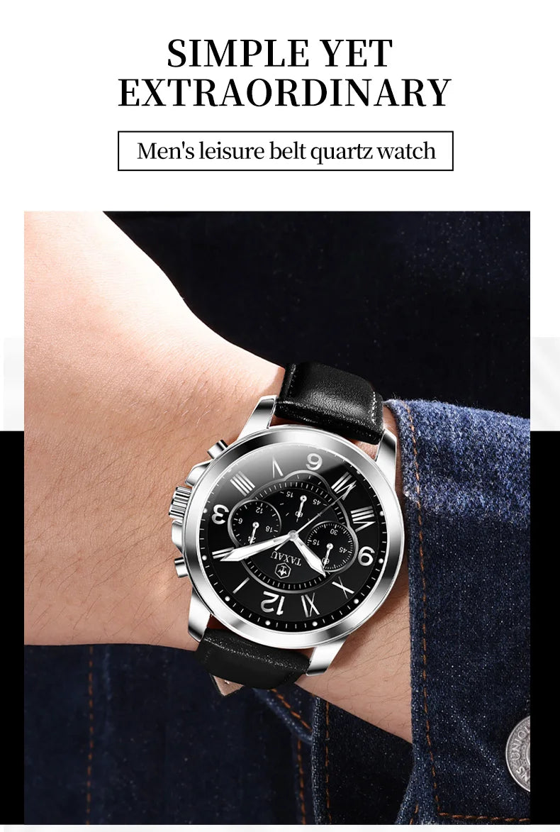 Leather Quartz Chronograph Watch for Men