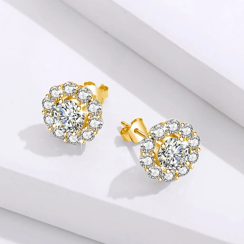 925 Silver Moissanite 2 Carat Flower Earrings for Women