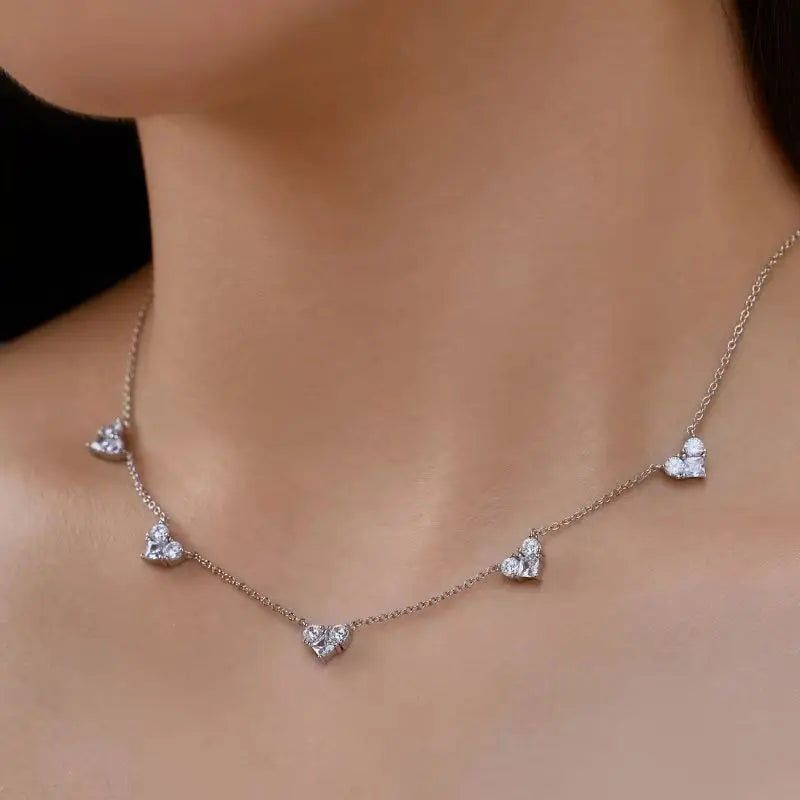 Sterling Silver Heart Necklace with 5A Zircon Pendant for Women