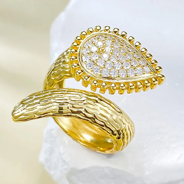 18K Gold Plated Sterling Silver Snake Lab Diamond Ring for Women