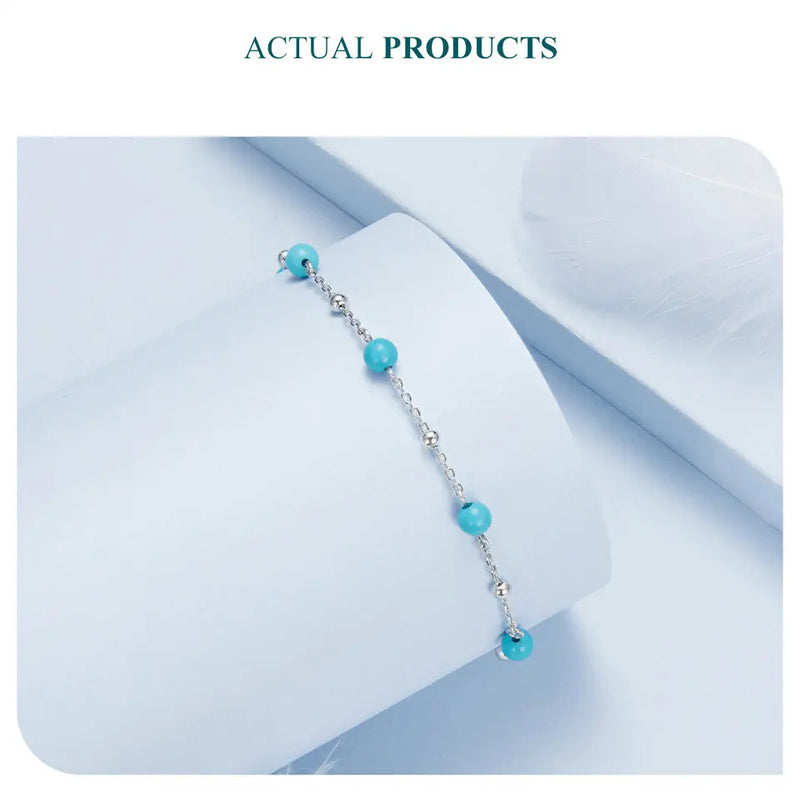 Sterling Silver Turquoise Chain Bracelet for Women