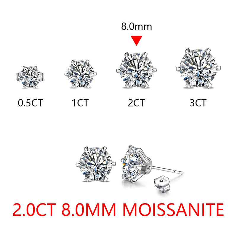 925 Sterling Silver 3.00 Carat Moissanite Stud Earrings for Women