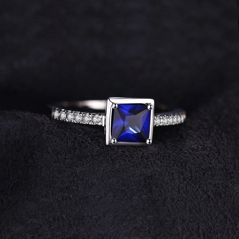 925 Sterling Silver Blue Sapphire Emerald Solitaire Ring for Women