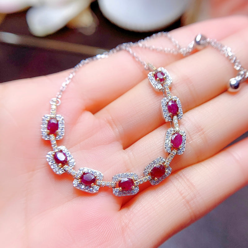 Sterling Silver Rose Gold Ruby Bracelet for Women