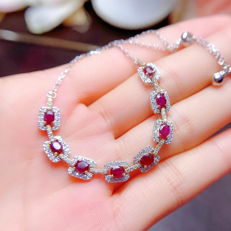 Sterling Silver Rose Gold Ruby Bracelet for Women