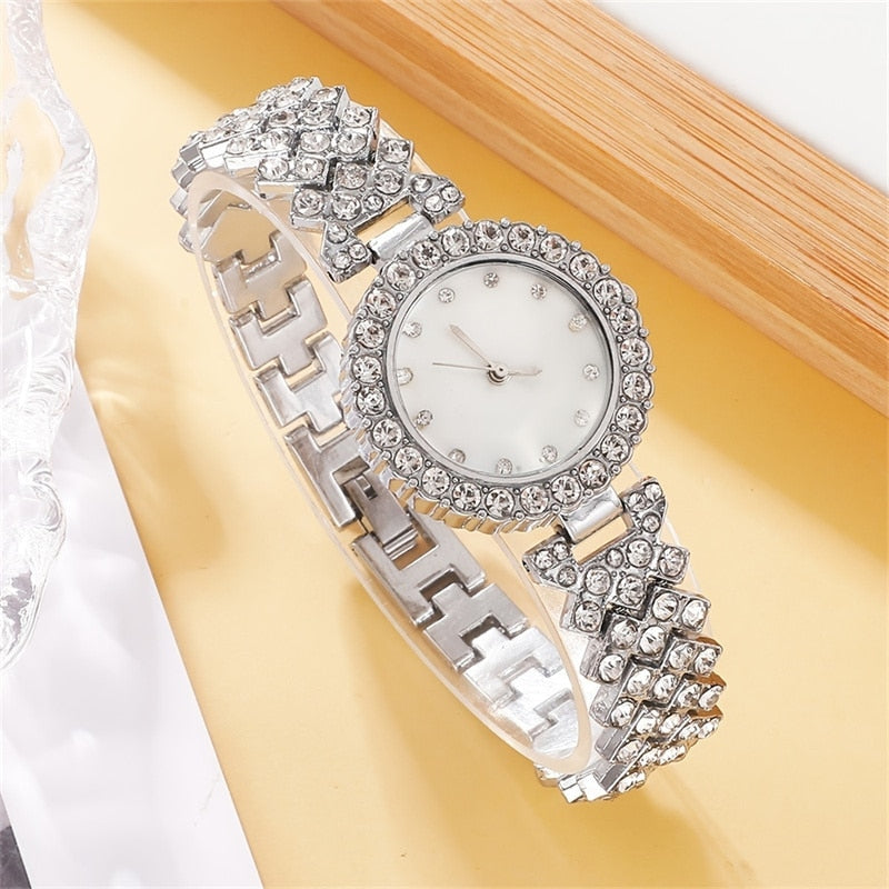 Silver/Gold Plated Rhinestone Fashion Watch Set for Women