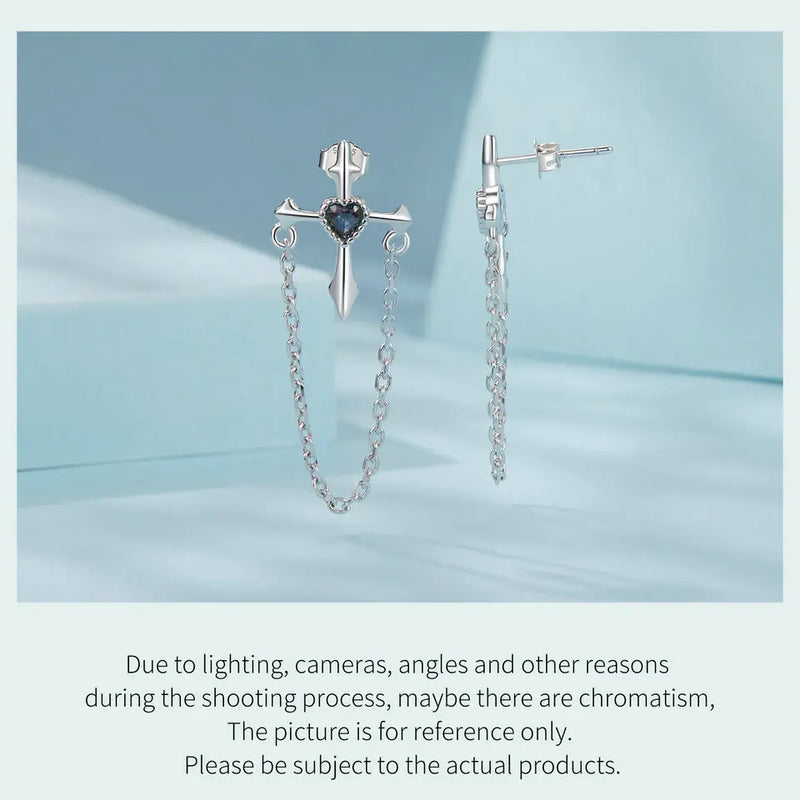 925 Sterling Silver Rainbow Crystal Cross Stud Earrings for Women