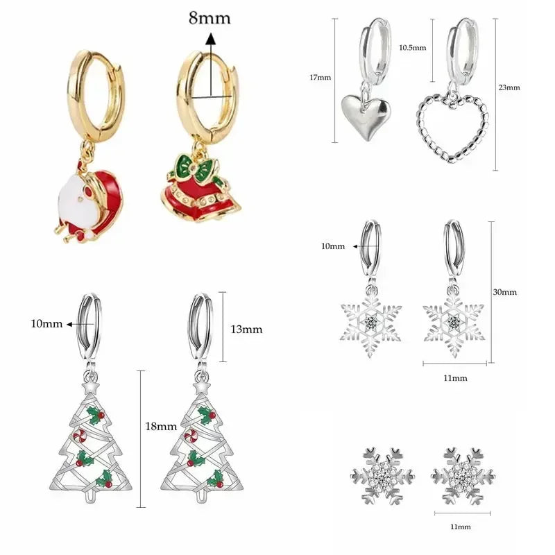 Sterling Silver Hoop Earrings with Santa Bell/Snowflake/Christmas Tree Pendants for Women