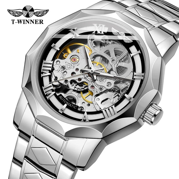 Stainless Steel Skeleton Automatic Mechanical Watch for Men