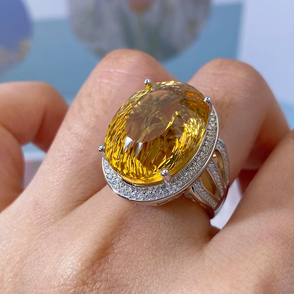 925 Sterling Silver Citrine Ring for Women