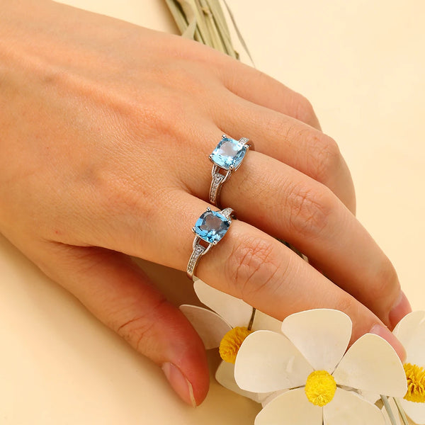 925 Sterling Silver Swiss Blue Topaz Ring for Women