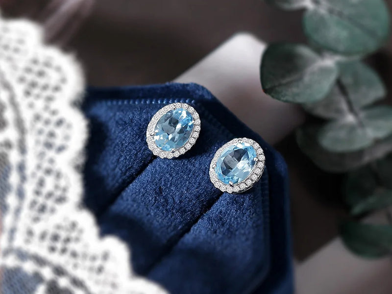 925 Sterling Silver Blue Topaz Earrings for Women