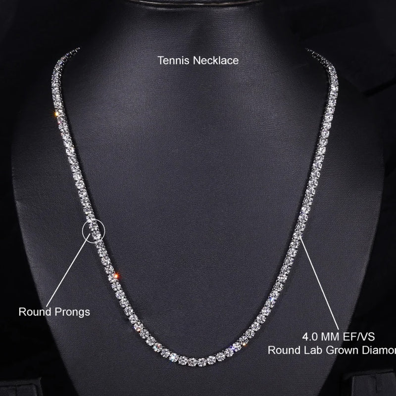 Sterling Silver 0.75 CT Round Lab Grown Diamond Tennis Necklace , Unisex