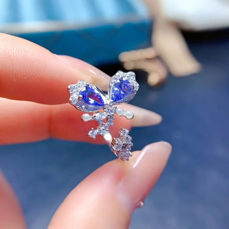 925 Sterling Silver Tanzanite Butterfly Ring for Women