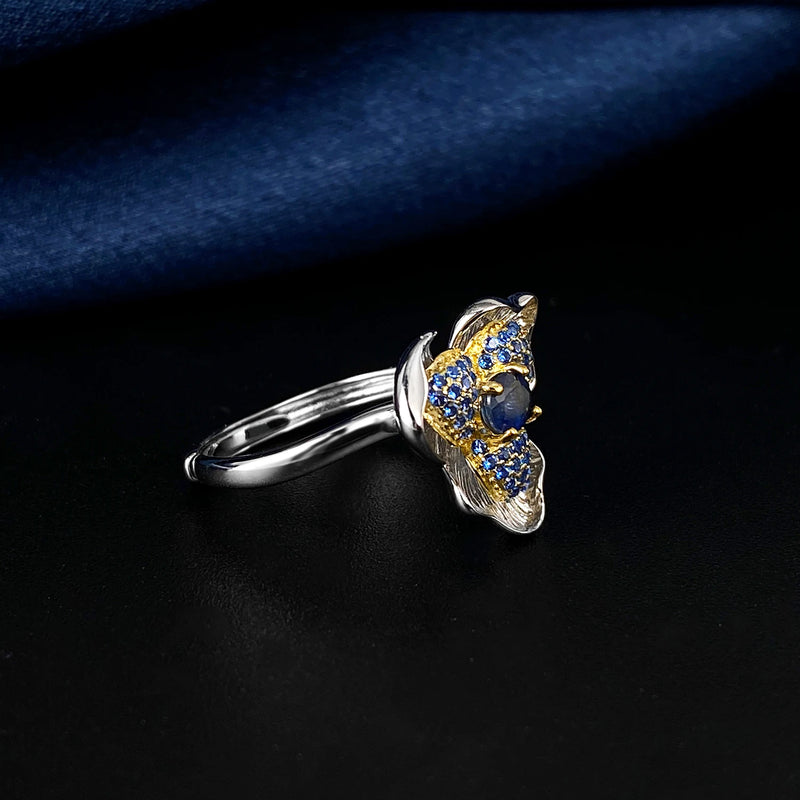 Sterling Silver Natural Sapphire Flower Ring for Women