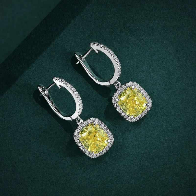 925 Sterling Silver 3 CT Lab Sapphire, Citrine, High Carbon Diamonds Dangle Earrings