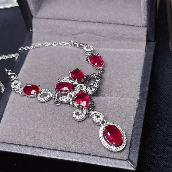 925 Silver Natural Ruby/Topaz/Garnet Pendant Necklace for Women