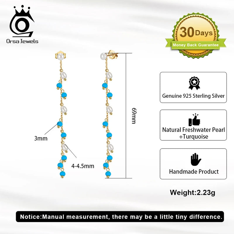 925 Sterling Silver Turquoise Dangle Earrings for Women