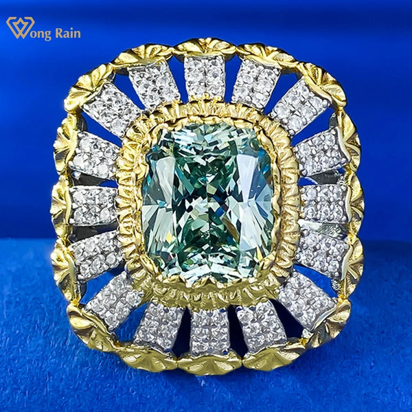 Wong Rain 18K Gold Plated 925 Sterling Silver 8*10 MM Tourmaline High Carbon Diamond Gemstone Women Ring Fine Jewelry Wholesale